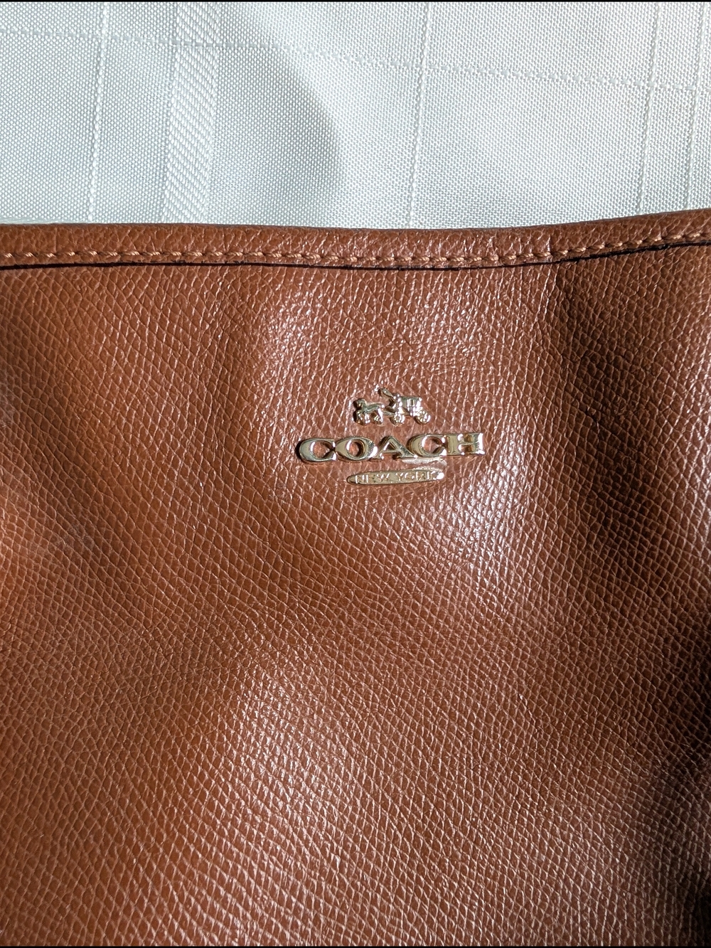 Coach Brown Pebbled Leather Handbag with Gold-Tone Zipper